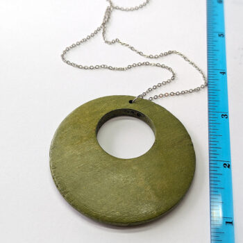 Large Olive Green Circle Hoop Wood Pendant Necklace - Image 2