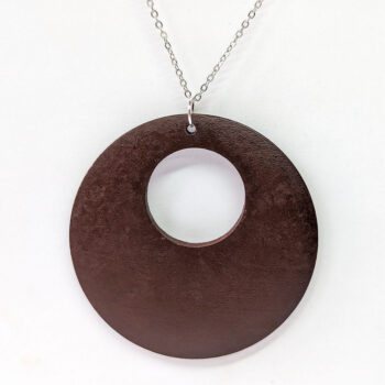 Large Brown Circle Hoop Wood Pendant Necklace - Image 4