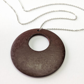 Large Brown Circle Hoop Wood Pendant Necklace - Image 3