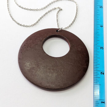 Large Brown Circle Hoop Wood Pendant Necklace - Image 2