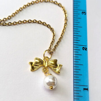 Bow Connector Antique Gold Pearl Necklace - Image 2