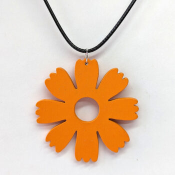 Large Orange Eight Petal Flower Wood Pendant Necklace - Image 4