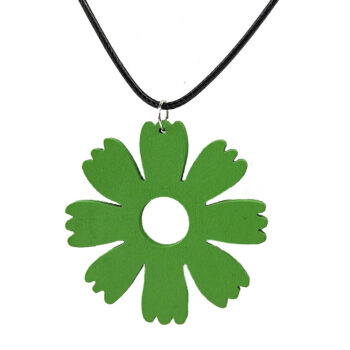 Large Green Eight Petal Flower Wood Pendant Necklace