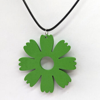 Large Green Eight Petal Flower Wood Pendant Necklace - Image 4