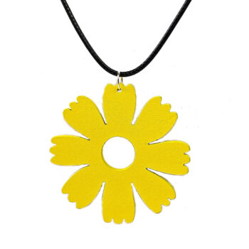 Large Yellow Eight Petal Flower Wood Pendant Necklace