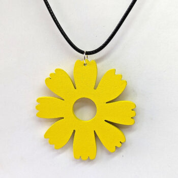 Large Yellow Eight Petal Flower Wood Pendant Necklace - Image 4