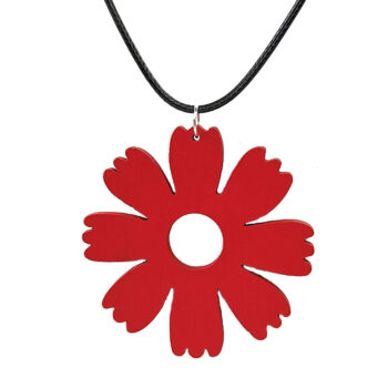 Large Red Eight Petal Flower Wood Pendant Necklace