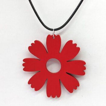 Large Red Eight Petal Flower Wood Pendant Necklace - Image 4