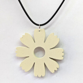 Large White Eight Petal Flower Wood Pendant Necklace - Image 4