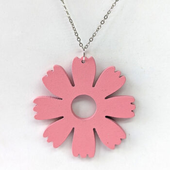 Large Pink Eight Petal Flower Wood Pendant Necklace - Image 3