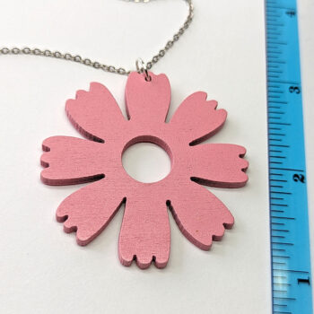 Large Pink Eight Petal Flower Wood Pendant Necklace - Image 2