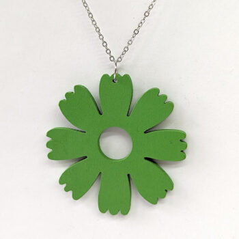 Large Green Eight Petal Flower Wood Pendant Necklace - Image 3