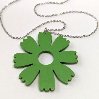 Large Green Eight Petal Flower Wood Pendant Necklace - Image 5