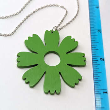 Large Green Eight Petal Flower Wood Pendant Necklace - Image 2