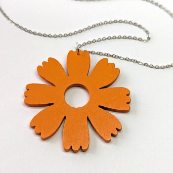 Large Orange Eight Petal Flower Wood Pendant Necklace - Image 5