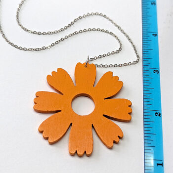 Large Orange Eight Petal Flower Wood Pendant Necklace - Image 2