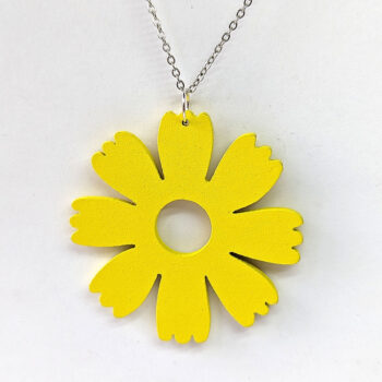 Large Yellow Eight Petal Flower Wood Pendant Necklace - Image 3