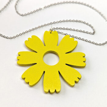 Large Yellow Eight Petal Flower Wood Pendant Necklace - Image 5