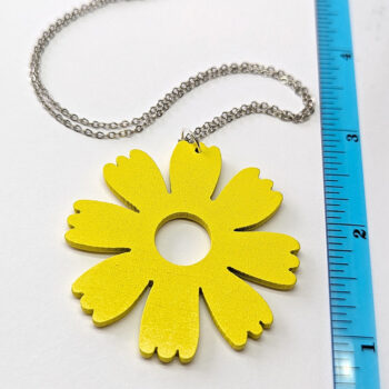 Large Yellow Eight Petal Flower Wood Pendant Necklace - Image 2