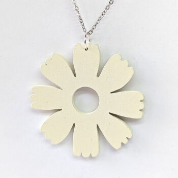 Large White Eight Petal Flower Wood Pendant Necklace - Image 3