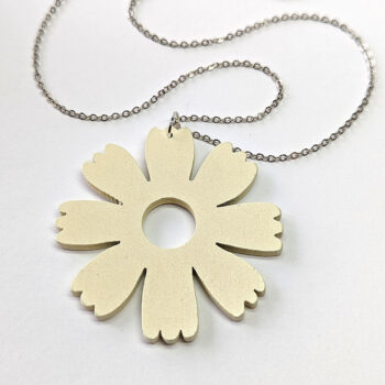 Large White Eight Petal Flower Wood Pendant Necklace