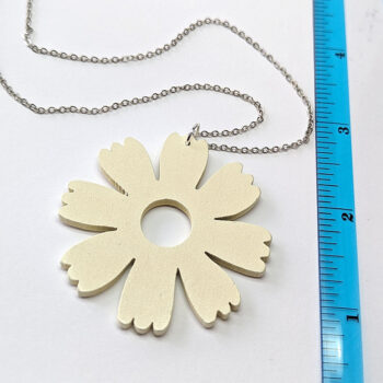 Large White Eight Petal Flower Wood Pendant Necklace - Image 2