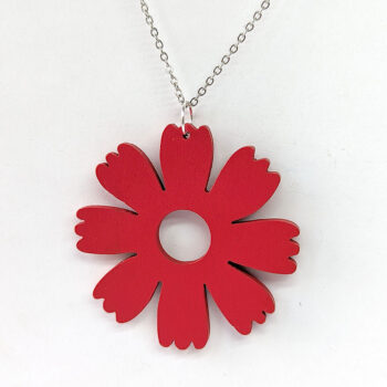 Large Red Eight Petal Flower Wood Pendant Necklace - Image 3