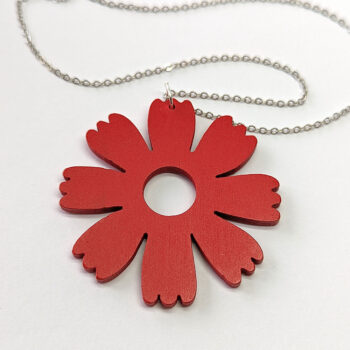 Large Red Eight Petal Flower Wood Pendant Necklace - Image 5