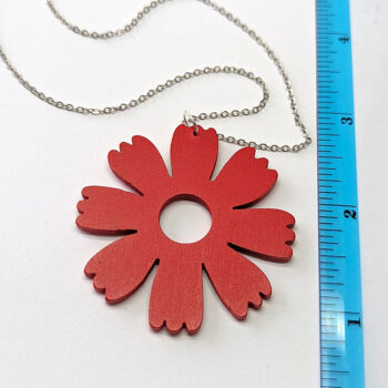 Large Red Eight Petal Flower Wood Pendant Necklace - Image 2