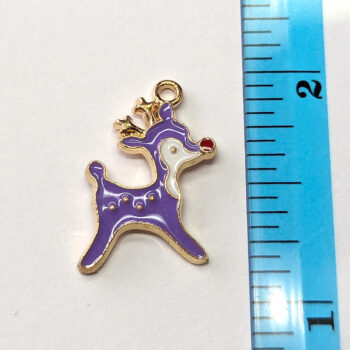 Purple White Deer Reindeer Animal Charm Gold - Image 2