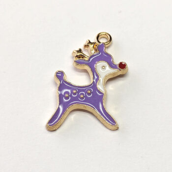 Purple White Deer Reindeer Animal Charm Gold