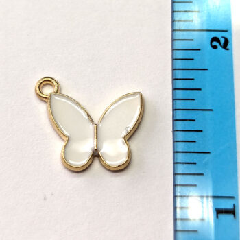 Angle White Butterfly Enamel Charm Gold - Image 3