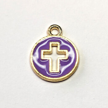 Purple Round Hollow Cross Enamel Charm Gold - Image 4