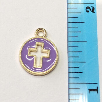 Purple Round Hollow Cross Enamel Charm Gold - Image 5