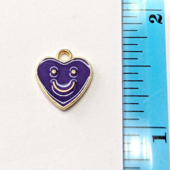 Purple Heart Smiley Smile Face Enamel Charm Gold - Image 3