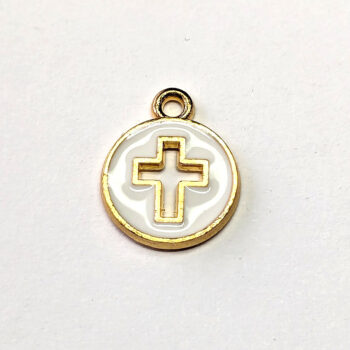 White Round Hollow Cross Enamel Charm Gold - Image 6