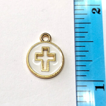 White Round Hollow Cross Enamel Charm Gold - Image 5