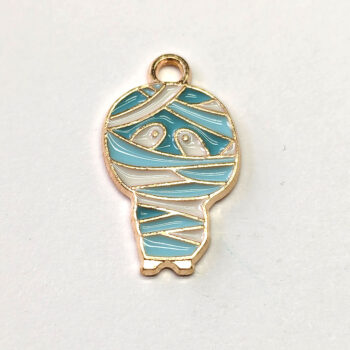 Blue Wrapped Halloween Mummy Enamel Charm Gold