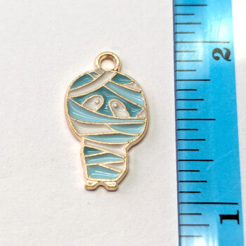 Blue Wrapped Halloween Mummy Enamel Charm Gold - Image 2