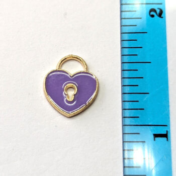 Purple Heart Lock Enamel Charm Gold - Image 3