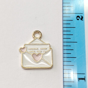 Pink White Heart Envelope Enamel Charm Gold - Image 3