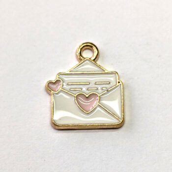 Pink White Heart Envelope Enamel Charm Gold - Image 2