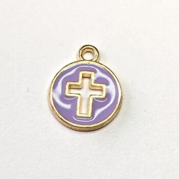 Purple Round Hollow Cross Enamel Charm Gold