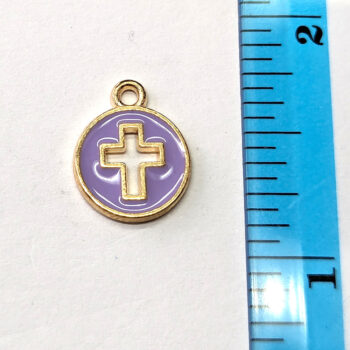 Purple Round Hollow Cross Enamel Charm Gold - Image 2