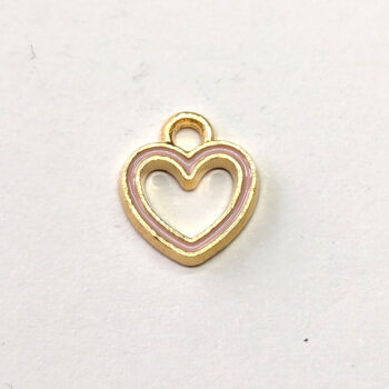 Beige Hollow Heart Enamel Charm Gold