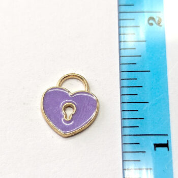 Purple Heart Lock Enamel Charm Gold - Image 2