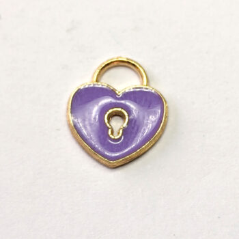 Purple Heart Lock Enamel Charm Gold