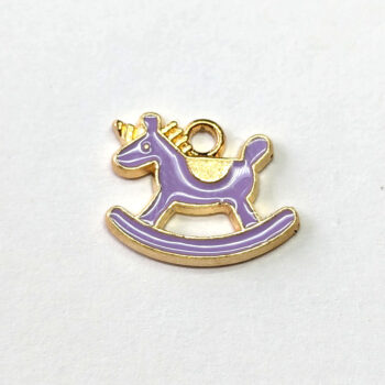 Purple Rocking Horse Enamel Charm Gold - Image 2