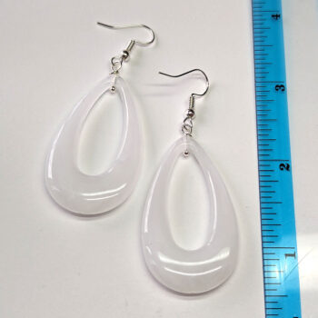 White Marble Large Teardrop Acrylic Earrings - Image 2