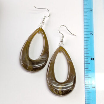 Brown Beige Marble Large Teardrop Acrylic Earrings - Image 2